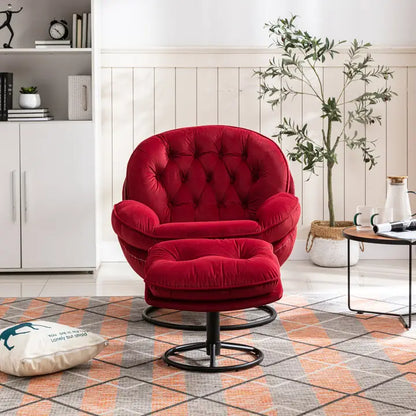 Velvet Swivel Chair and Ottoman Set