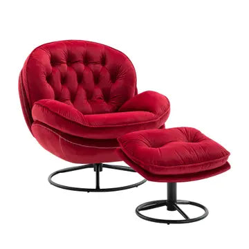 Velvet Swivel Chair and Ottoman Set